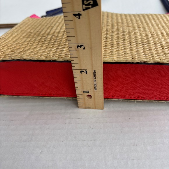 Kate Spade Pink Straw Crossbody Bag Saffiano Leather Woven Summer Purse - Picture 8 of 13